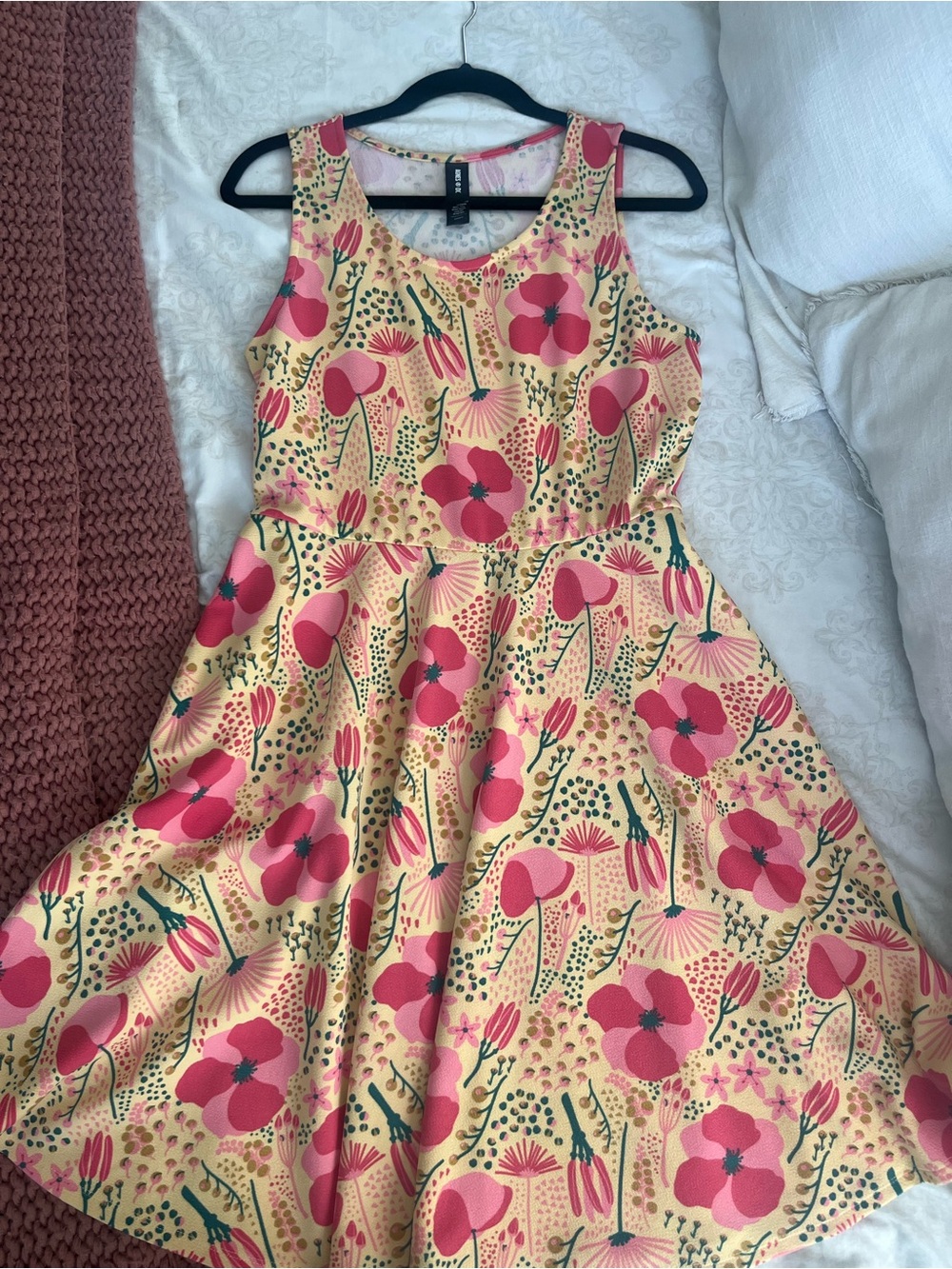 Agnes & Dora Yellow Midi Dress with Pink Floral Print